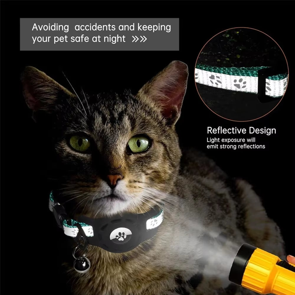 Collar para gatos compatible con AirTag con cascabeles y hebilla de seguridad, diseño anti extravío para gatos y gatitos.